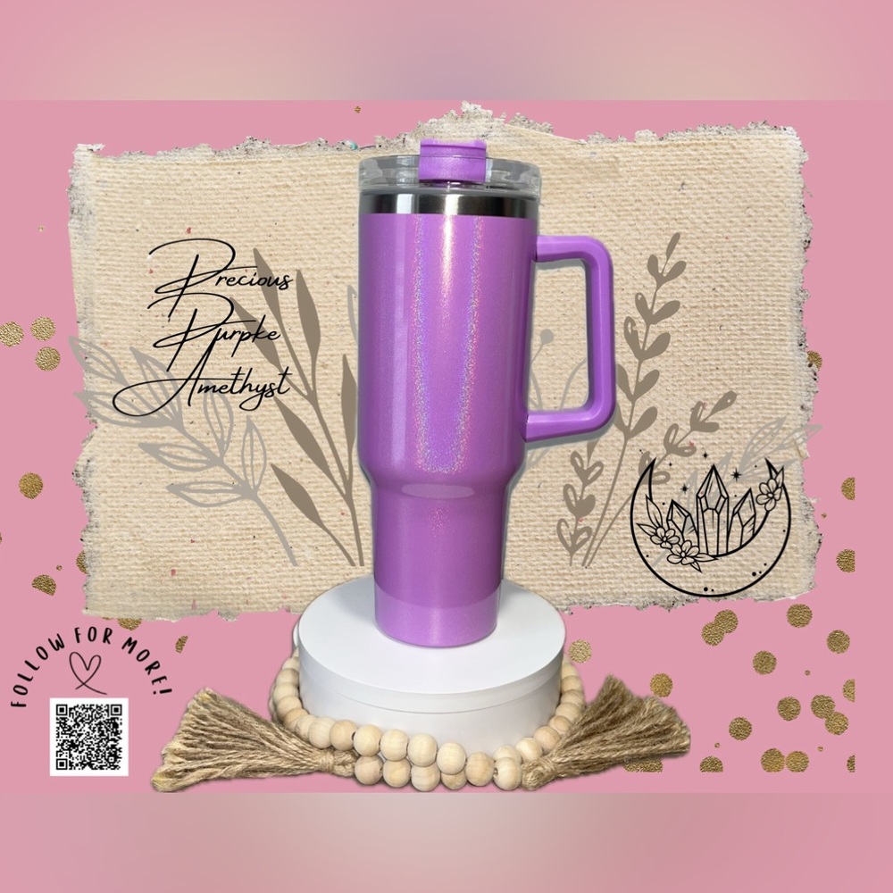 Precious Purple Amethyst Iridescent 40oz Tumbler Cup 💗✨ *Comes with Straw*